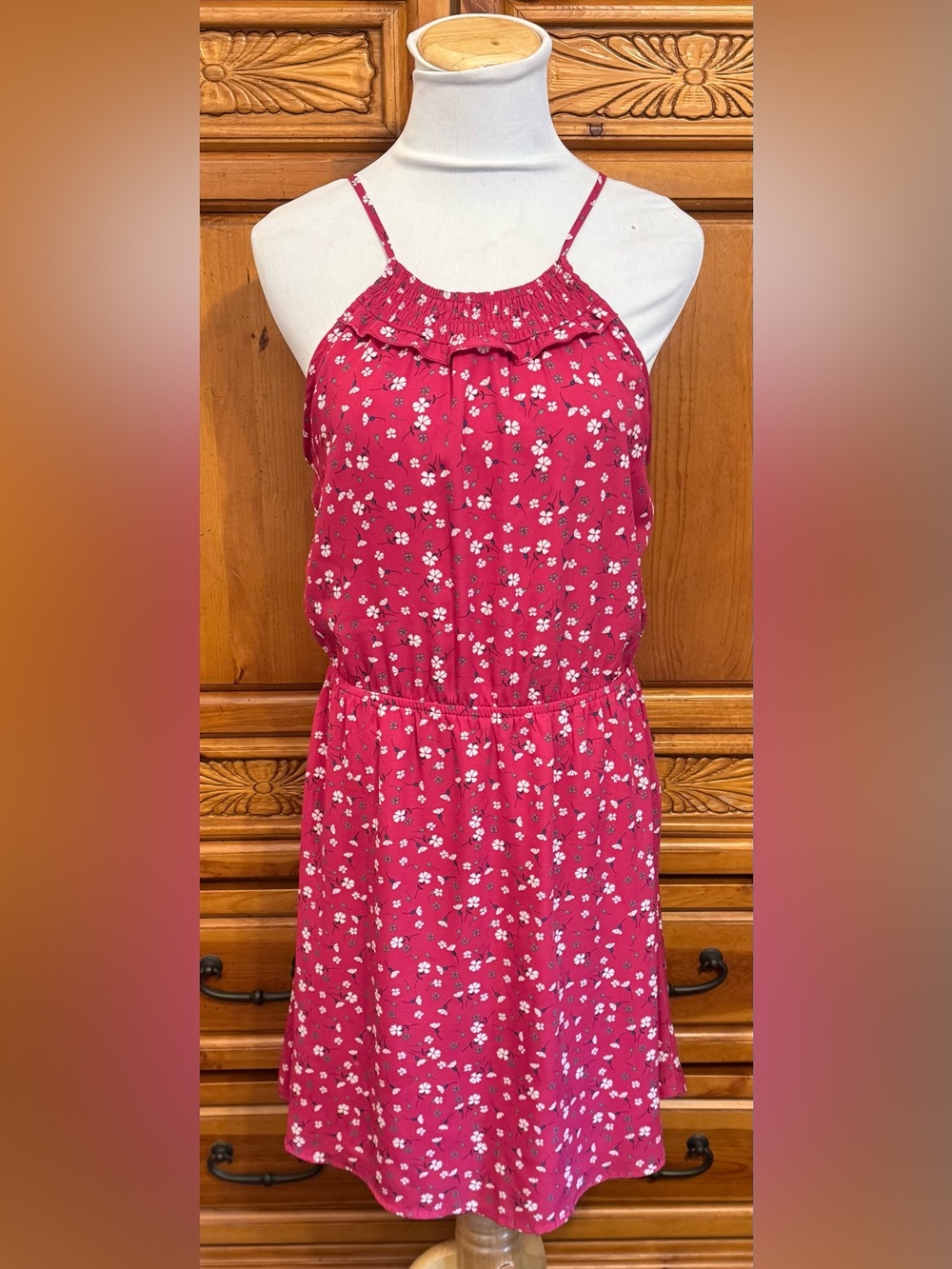 miami Raspberry Pink Floral Halter Dress